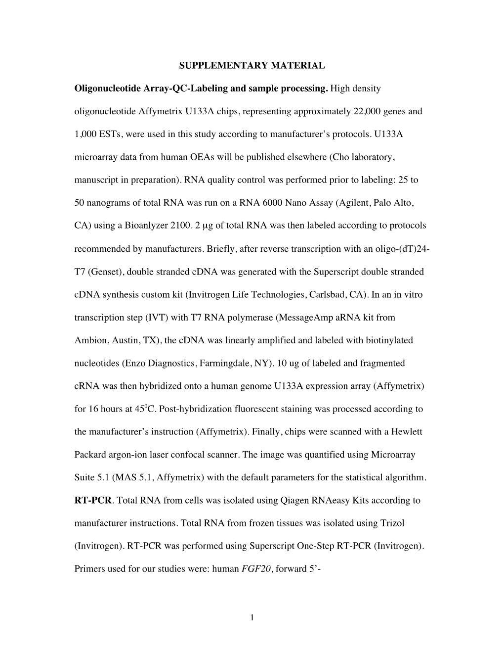 1 SUPPLEMENTARY MATERIAL Oligonucleotide Array-QC-Labeling