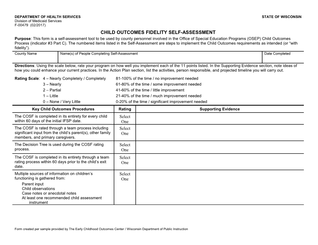 Child Outcomes Fidelity Self-Assessment