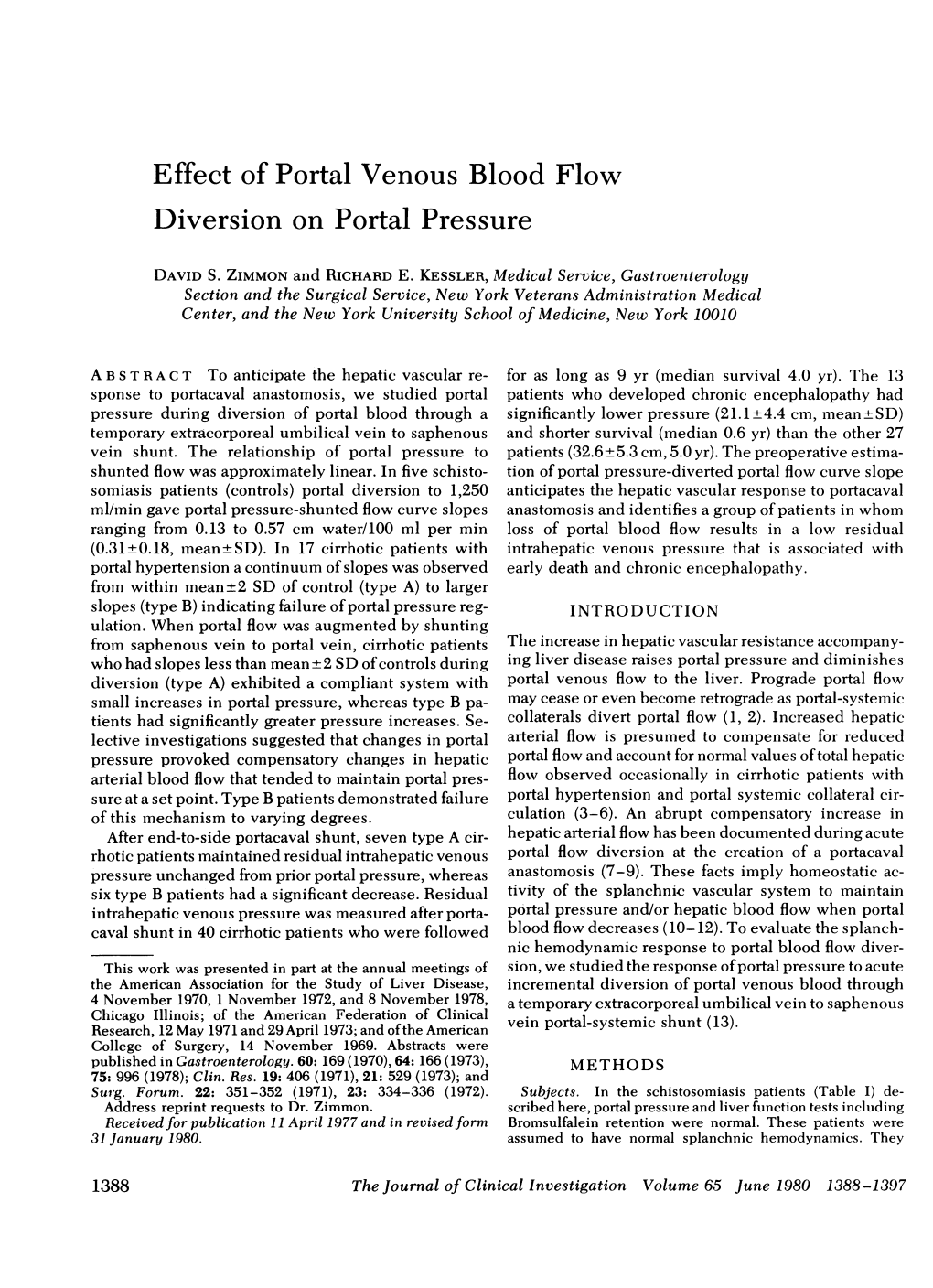 Effect of Portal Venous Blood Flow Diversion on Portal Pressure