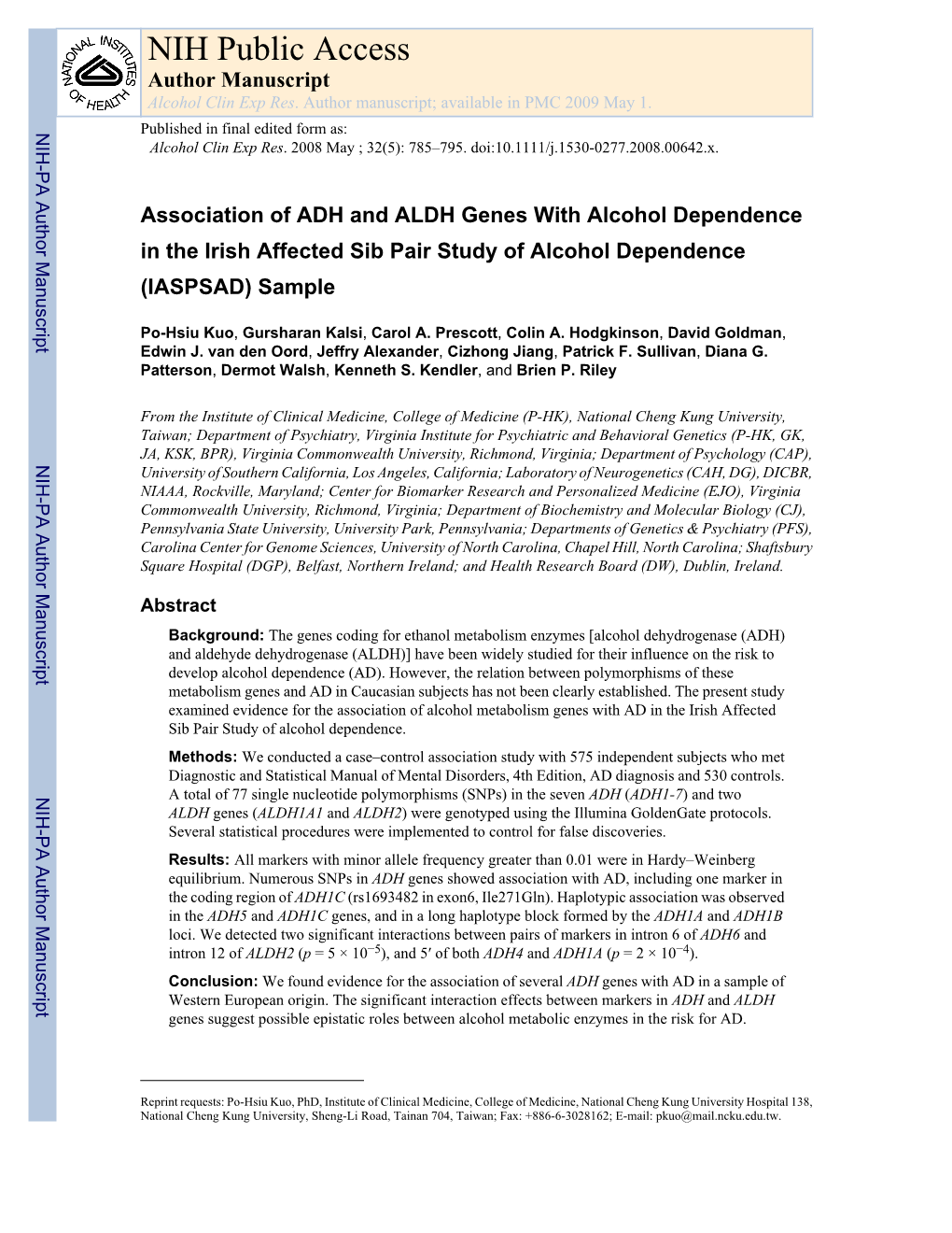 NIH Public Access Author Manuscript Alcohol Clin Exp Res