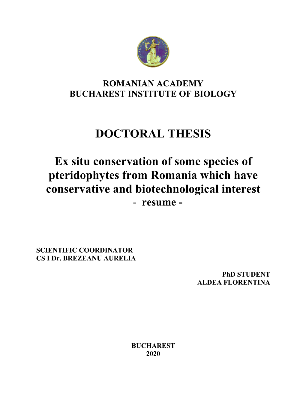 DOCTORAL THESIS Ex Situ Conservation of Some Species Of