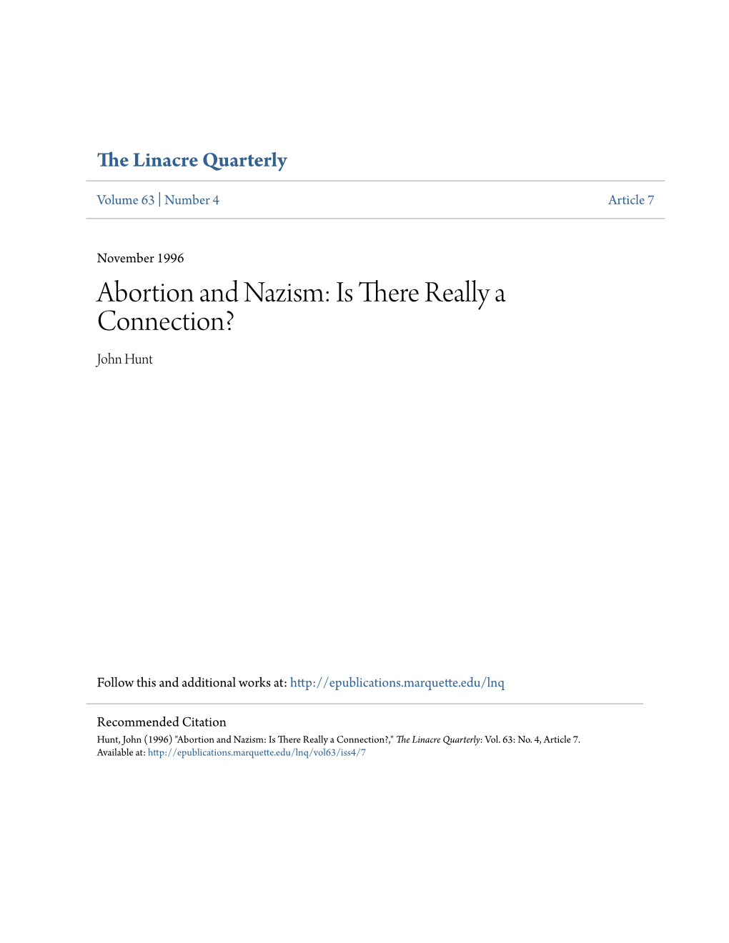 Abortion and Nazism: Is There Really a Connection? John Hunt