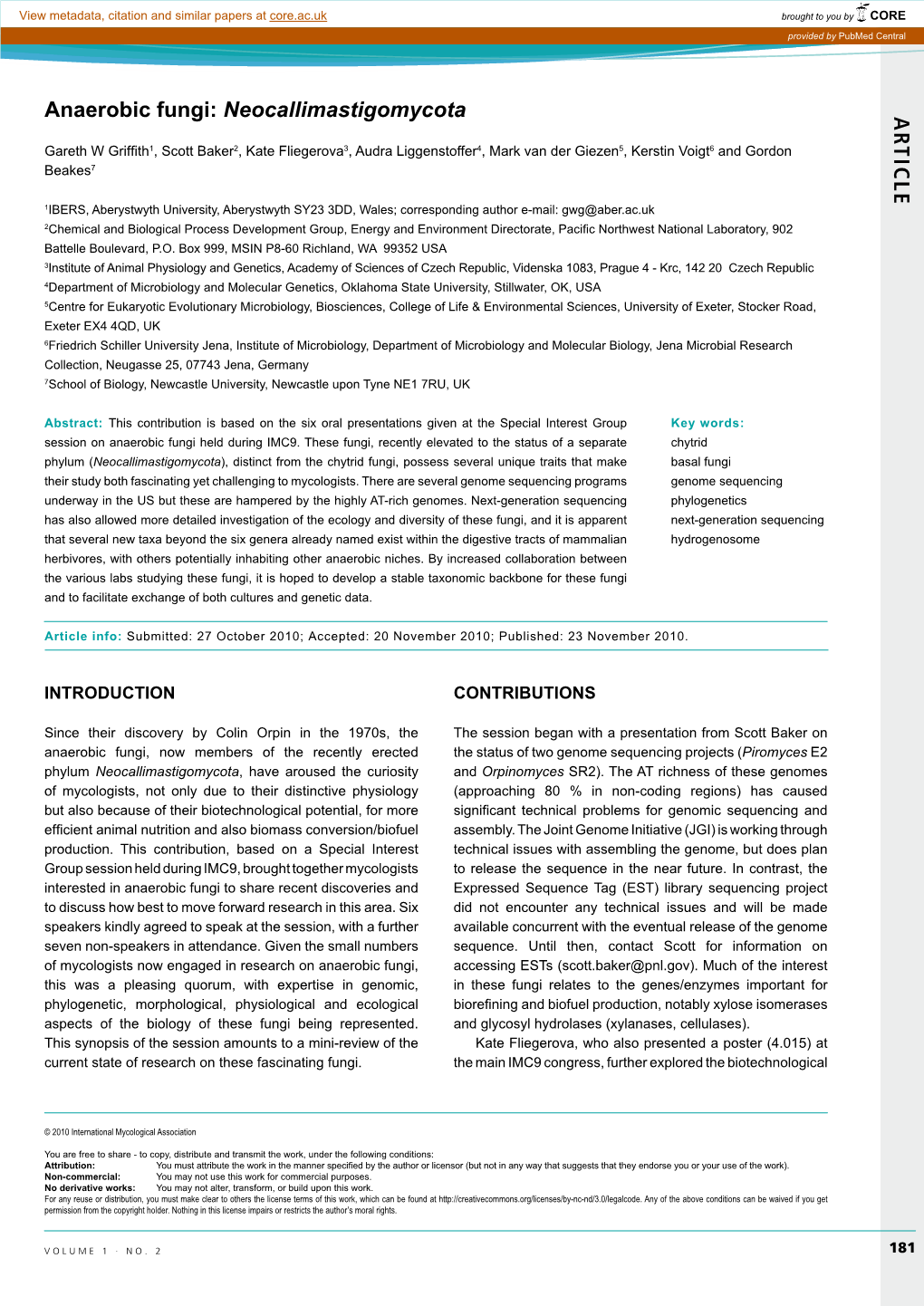 A R T IC L E Anaerobic Fungi: Neocallimastigomycota