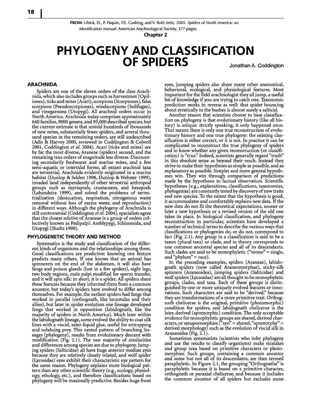 Phylogeny and Classification of Spiders