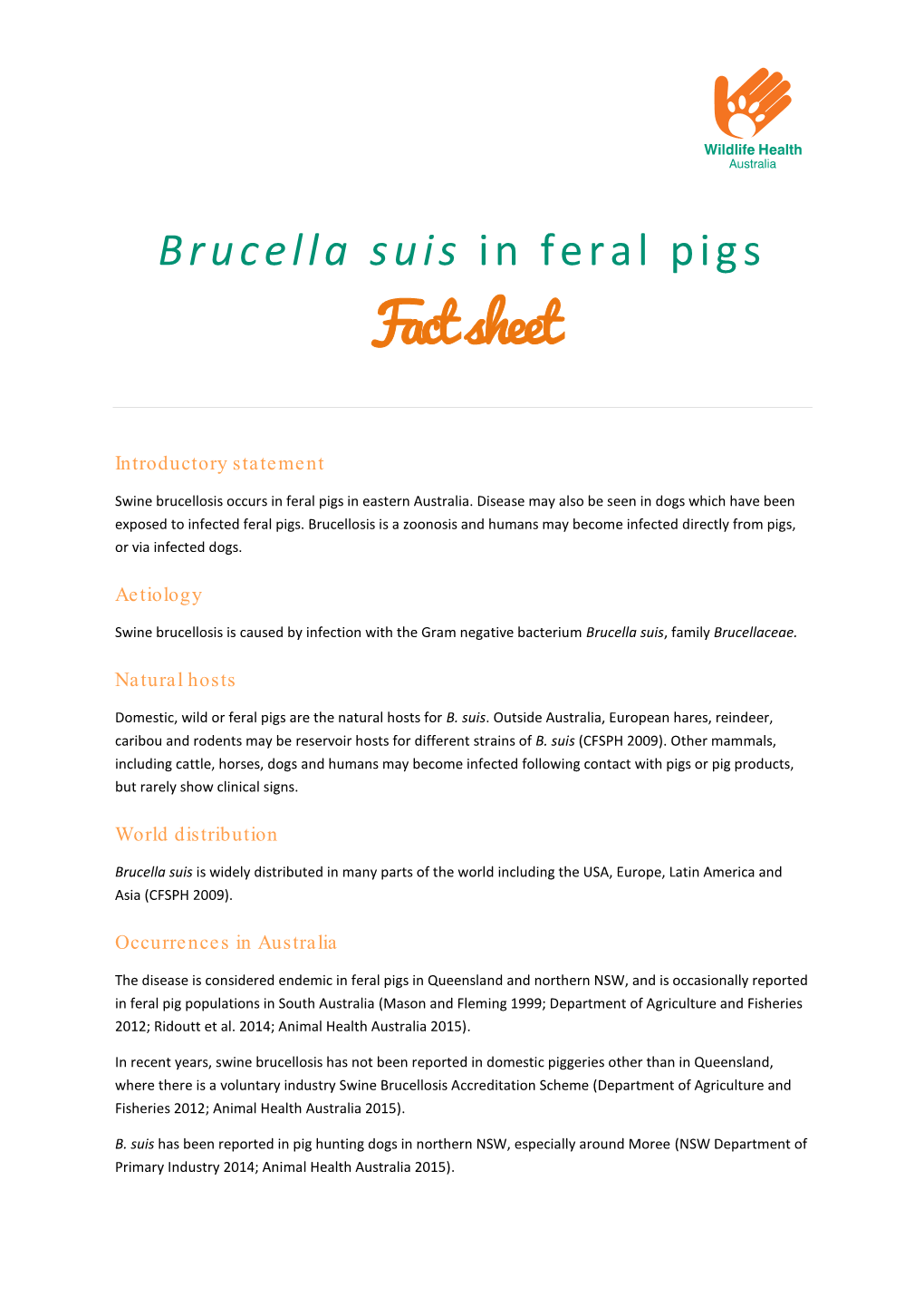 Brucella Suis in Feral Pigs Fact Sheet