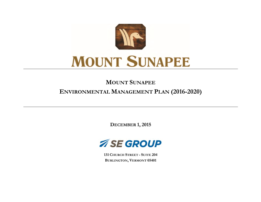Mount Sunapee Environmental Management Plan (2016-2020)