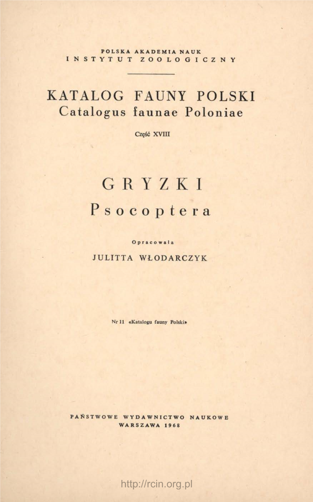KATALOG FAUNY POLSKI Catalogue Faunae Poloniae
