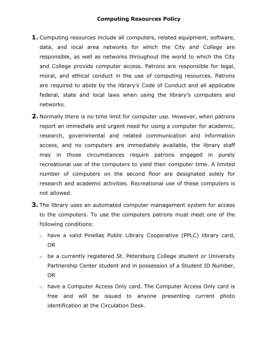 Seminole Community Library Computing Resources Policy