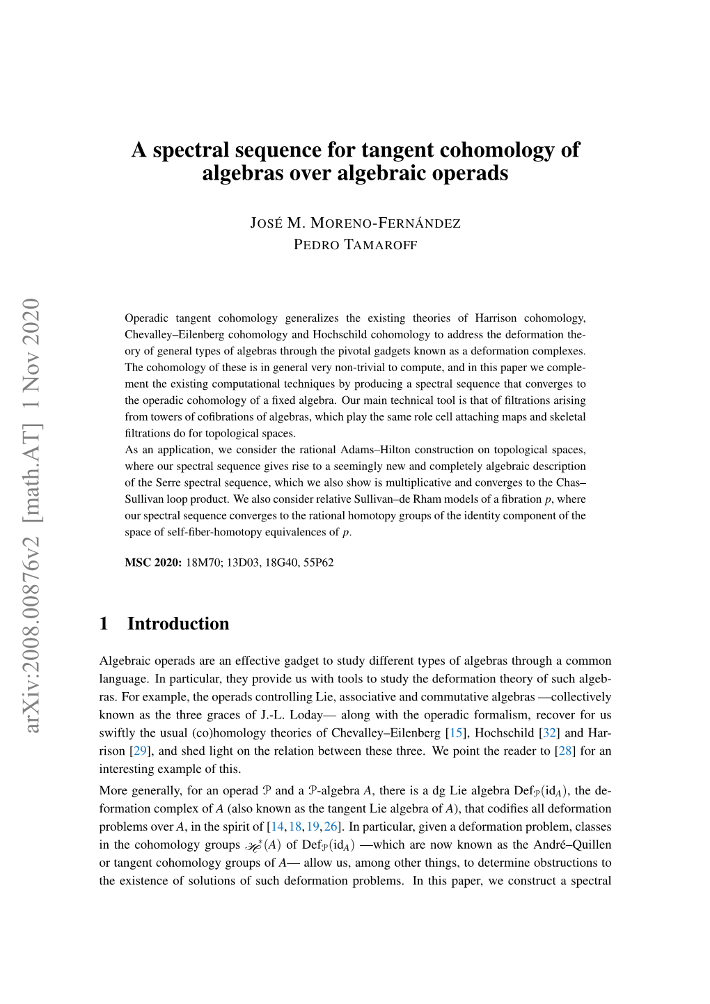 A Spectral Sequence for Tangent Cohomology of Algebras Over Algebraic Operads