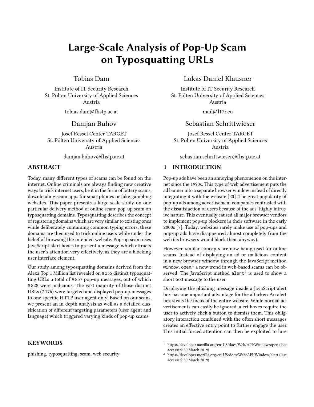 Large-Scale Analysis of Pop-Up Scam on Typosquatting Urls