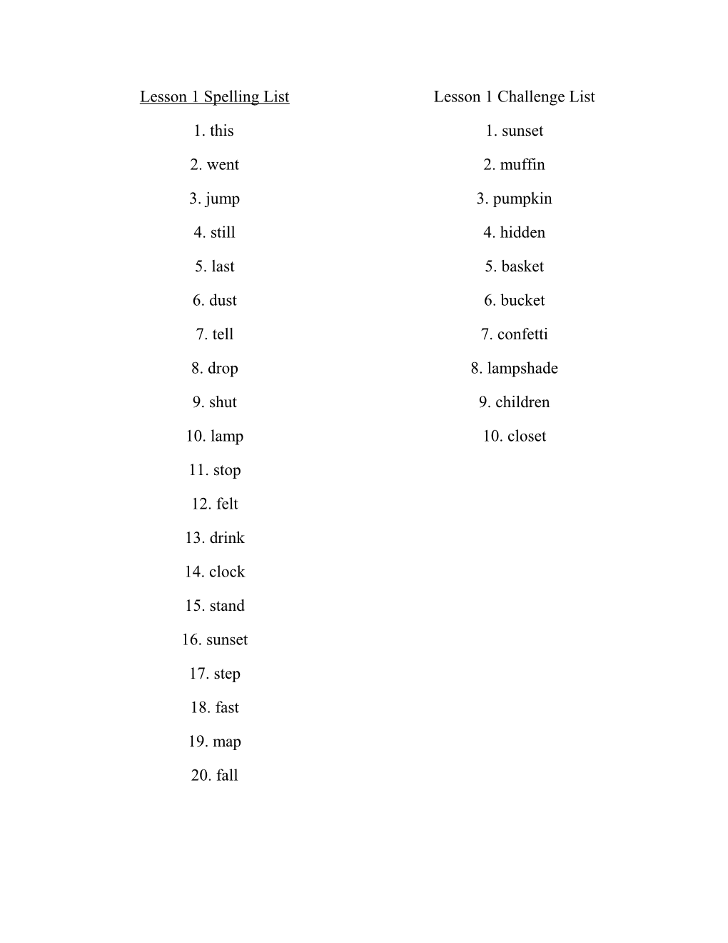 Lesson 1 Spelling List