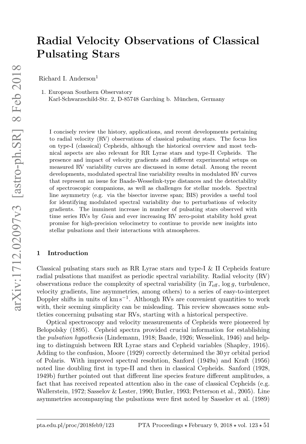 Radial Velocity Observations of Classical Pulsating Stars