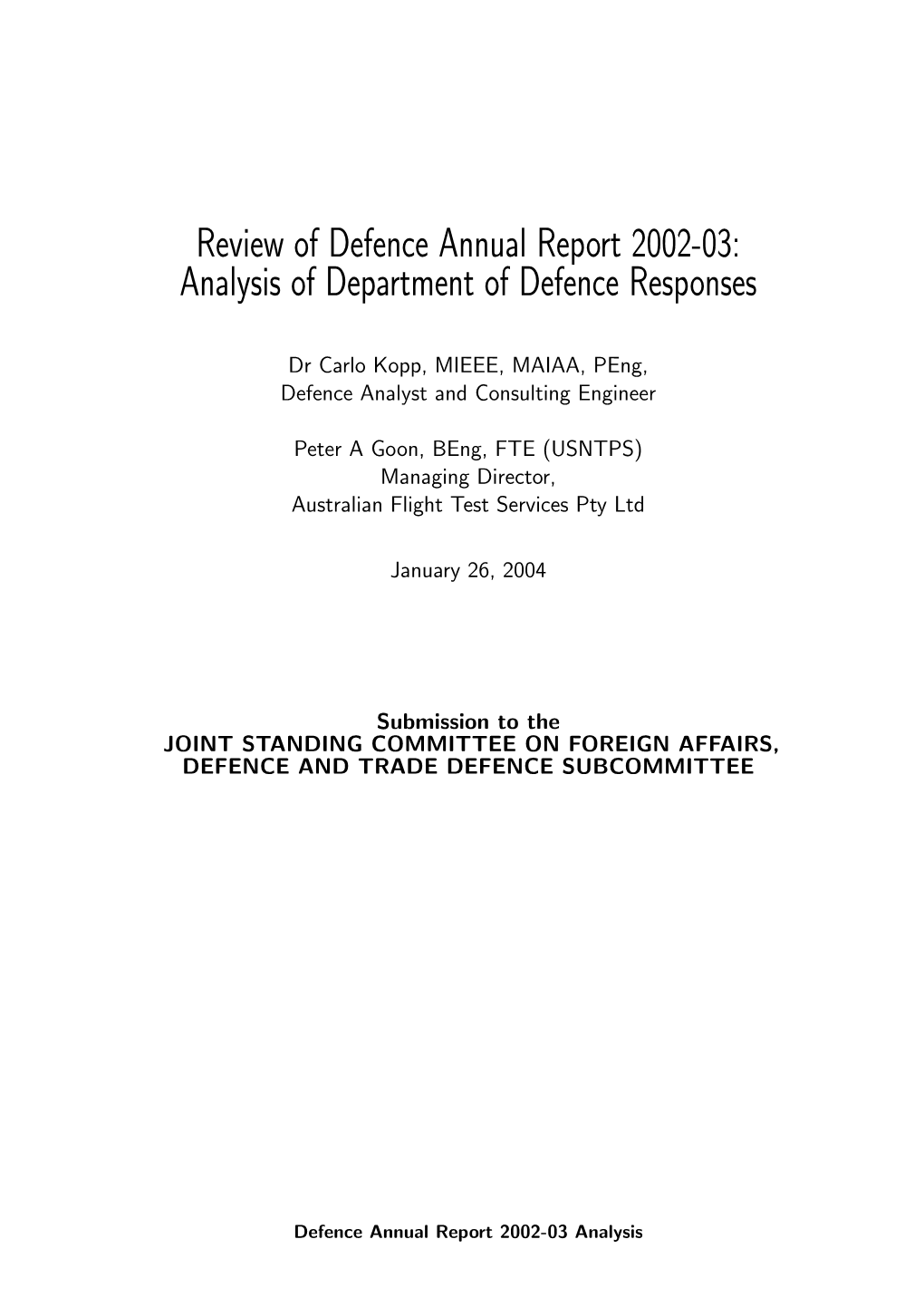 Defence Annual Report 2002-03 Analysis