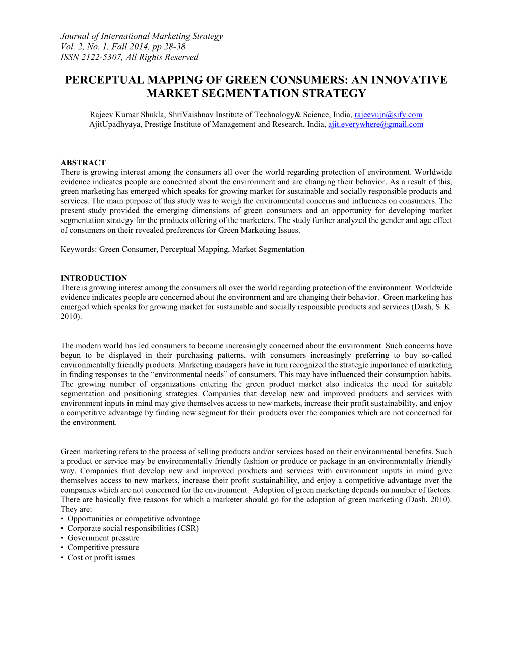 Perceptual Mapping of Green Consumers: an Innovative Market Segmentation Strategy