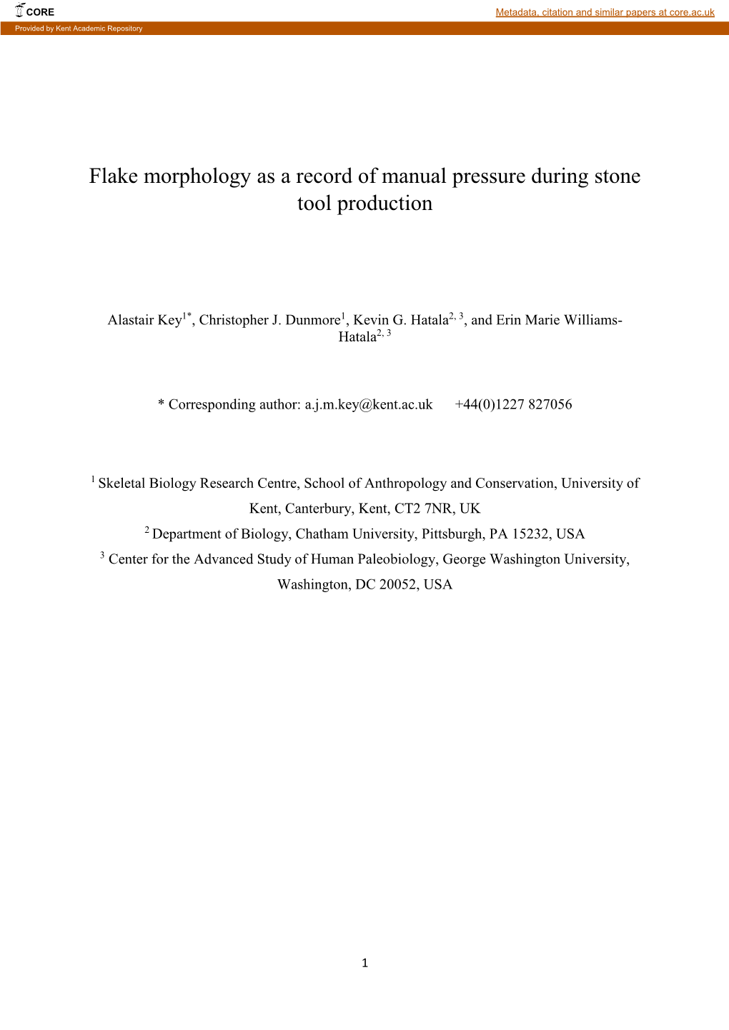 Flake Morphology As a Record of Manual Pressure During Stone Tool Production