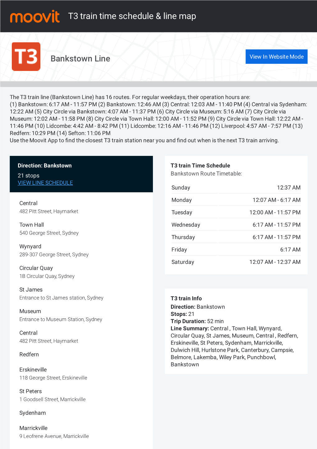 T3 Train Time Schedule & Line Route