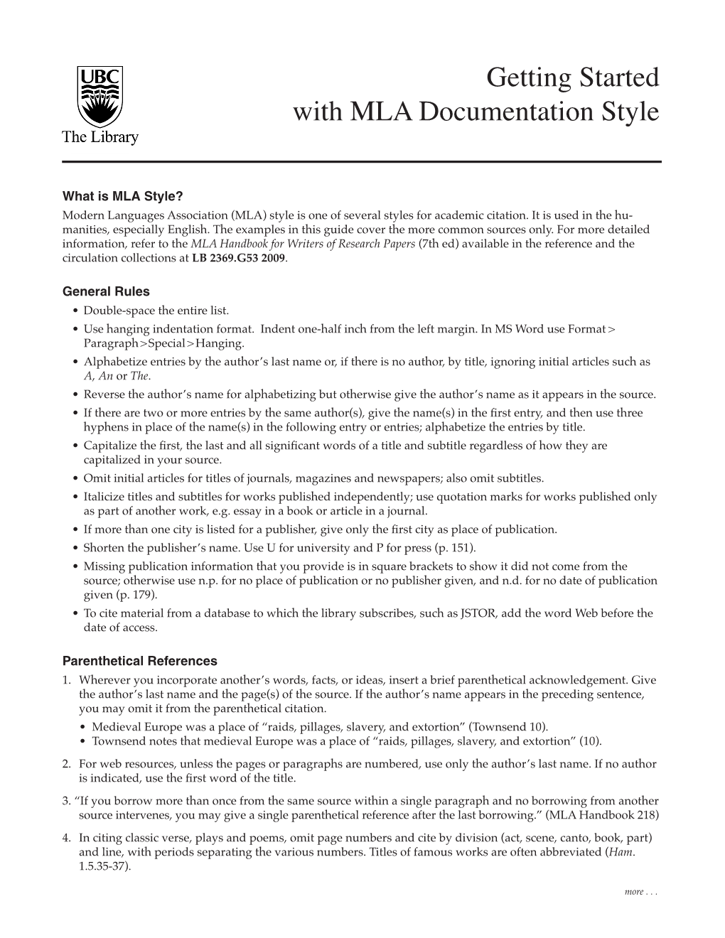 Getting Started with MLA Documentation Style