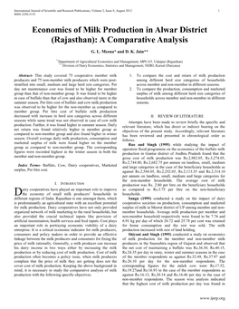 Economics of Milk Production in Alwar District (Rajasthan): a Comparative Analysis