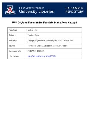 Will Dryland Farming Be Feasible in the Avra Valley?