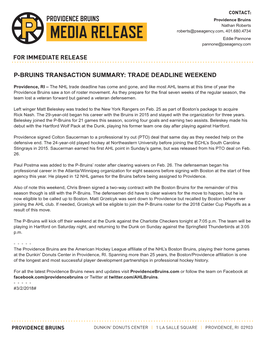 P-Bruins Transaction Summary: Trade Deadline Weekend