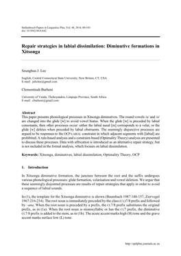 Repair Strategies in Labial Dissimilation: Diminutive Formations in Xitsonga