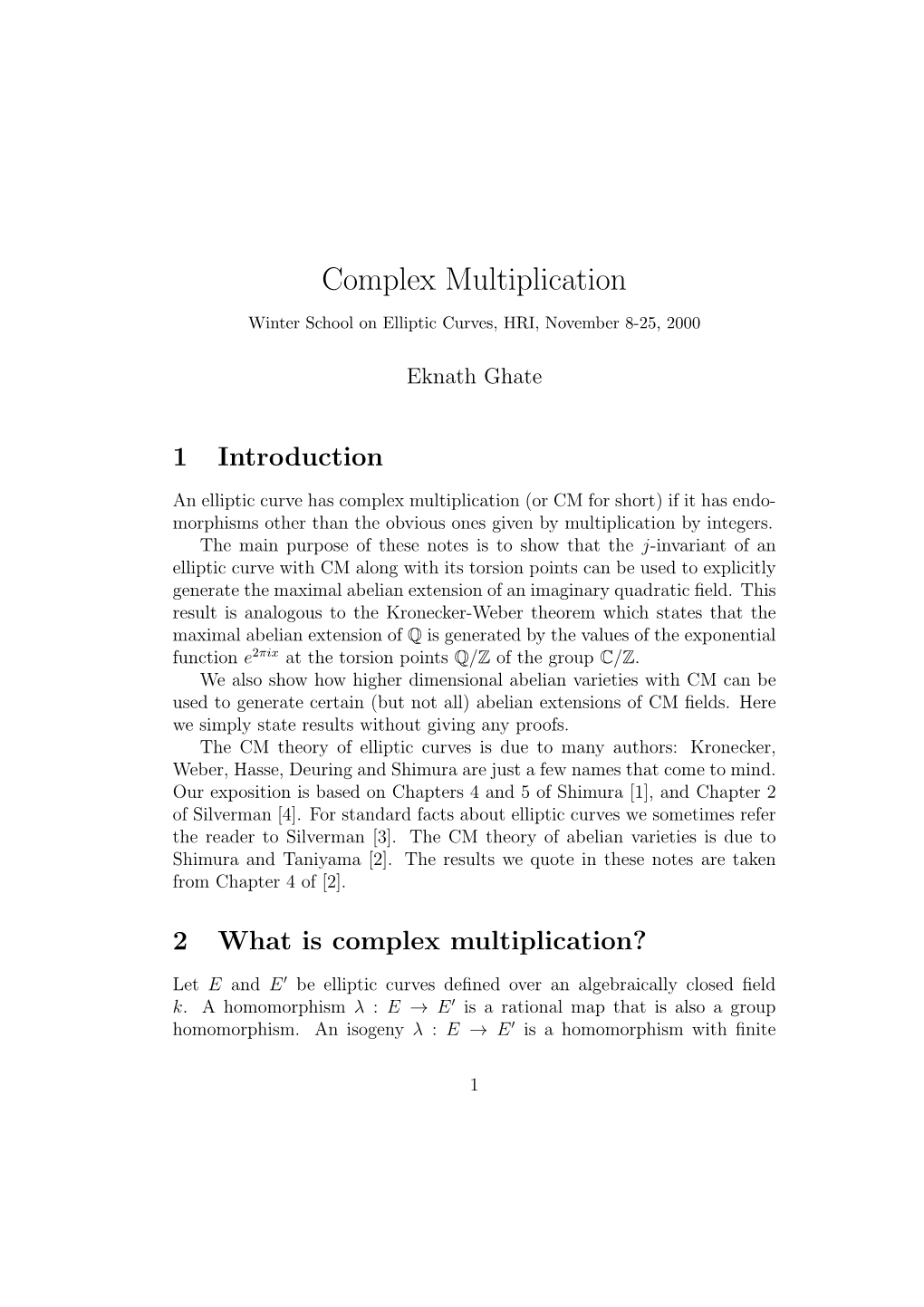 Complex Multiplication