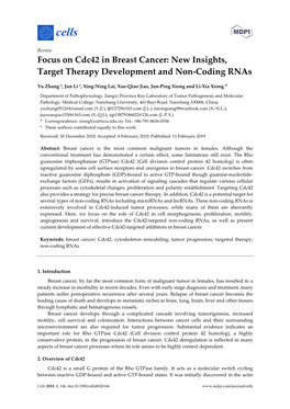 Focus on Cdc42 in Breast Cancer: New Insights, Target Therapy Development and Non-Coding Rnas