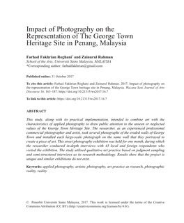 Impact of Photography on the Representation of the George Town Heritage Site in Penang, Malaysia