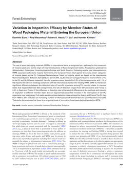 Variation in Inspection Efficacy by Member States of Wood Packaging Material Entering the European Union