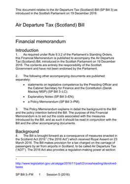 Financial Memorandum Air Departure Tax (Scotland) Bill