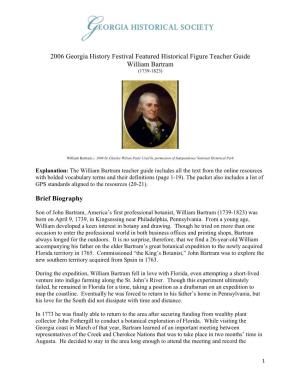 2006 Georgia History Festival Featured Historical Figure Teacher Guide William Bartram (1739-1823)