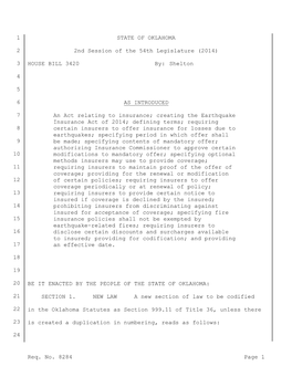 Short Title: Insurance; Creating the Earthquake Insurance Act of 2012