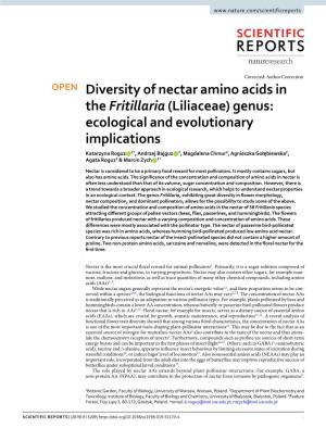 Diversity of Nectar Amino Acids in the Fritillaria(Liliaceae)