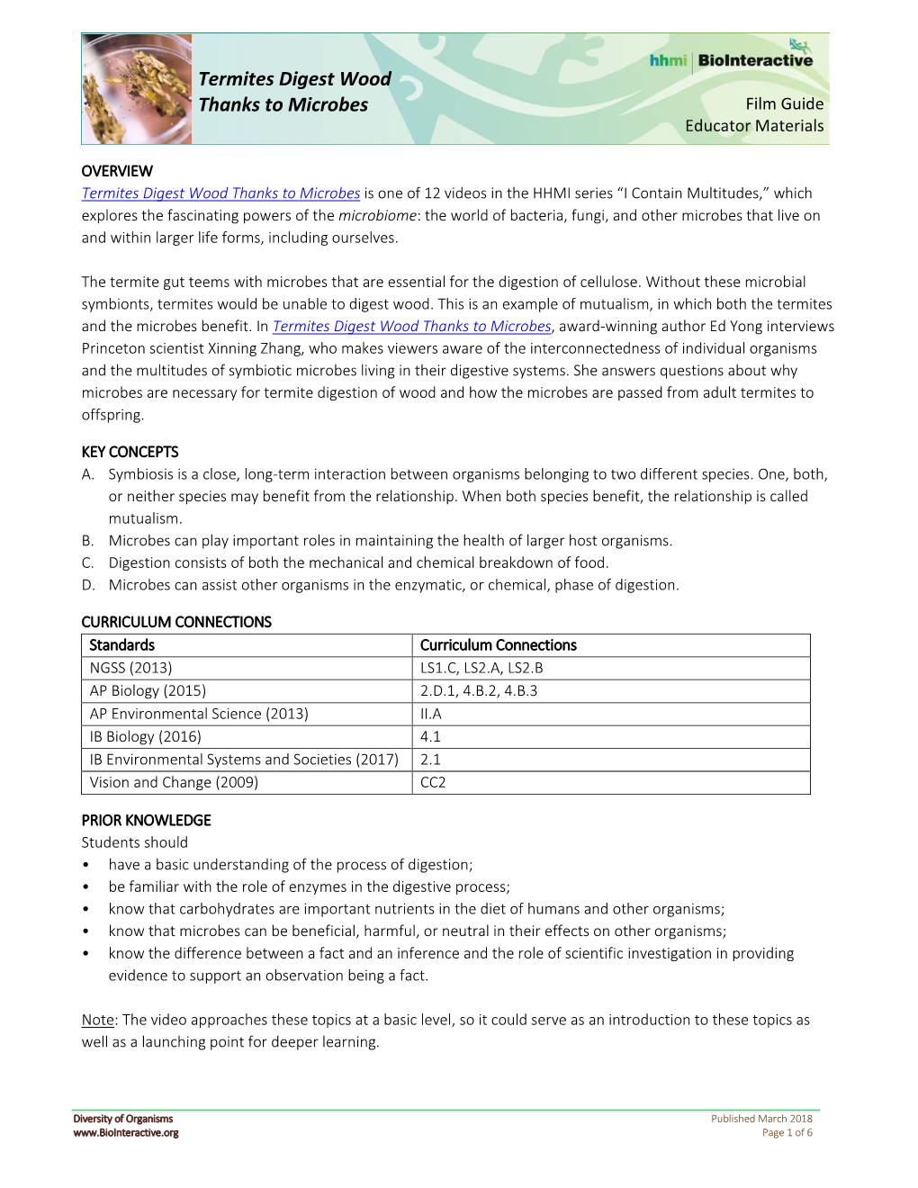 Termites Digest Wood Thanks to Microbes Film Guide Educator Materials