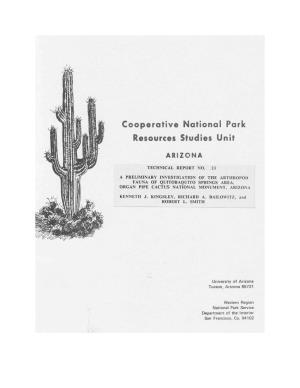 A Preliminary Investigation of the Arthropod Fauna of Quitobaquito Springs Area, Organ Pipe Cactus National Monument, Arizona