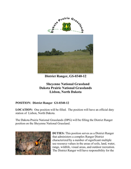 District Ranger, GS-0340-12 Sheyenne National Grassland