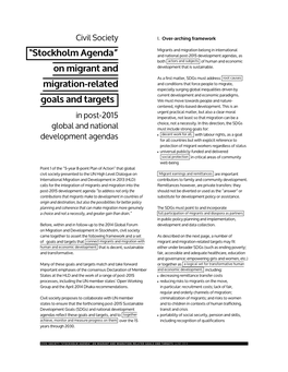Stockholm Agenda” and National Post-2015 Development Agendas, As Both Actors and Subjects of Human and Economic on Migrant and Development That Is Sustainable