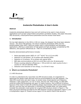 Avalanche Photodiodes: a User's Guide