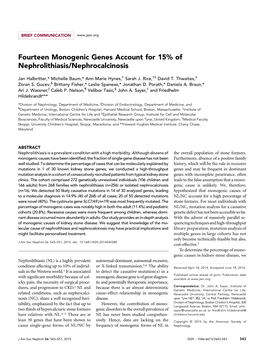 Fourteen Monogenic Genes Account for 15% of Nephrolithiasis/Nephrocalcinosis