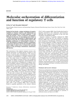 Molecular Orchestration of Differentiation and Function of Regulatory T Cells