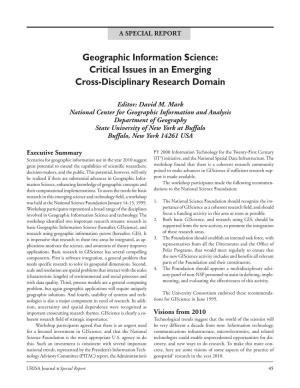 Geographic Information Science: Critical Issues in an Emerging Cross-Disciplinary Research Domain