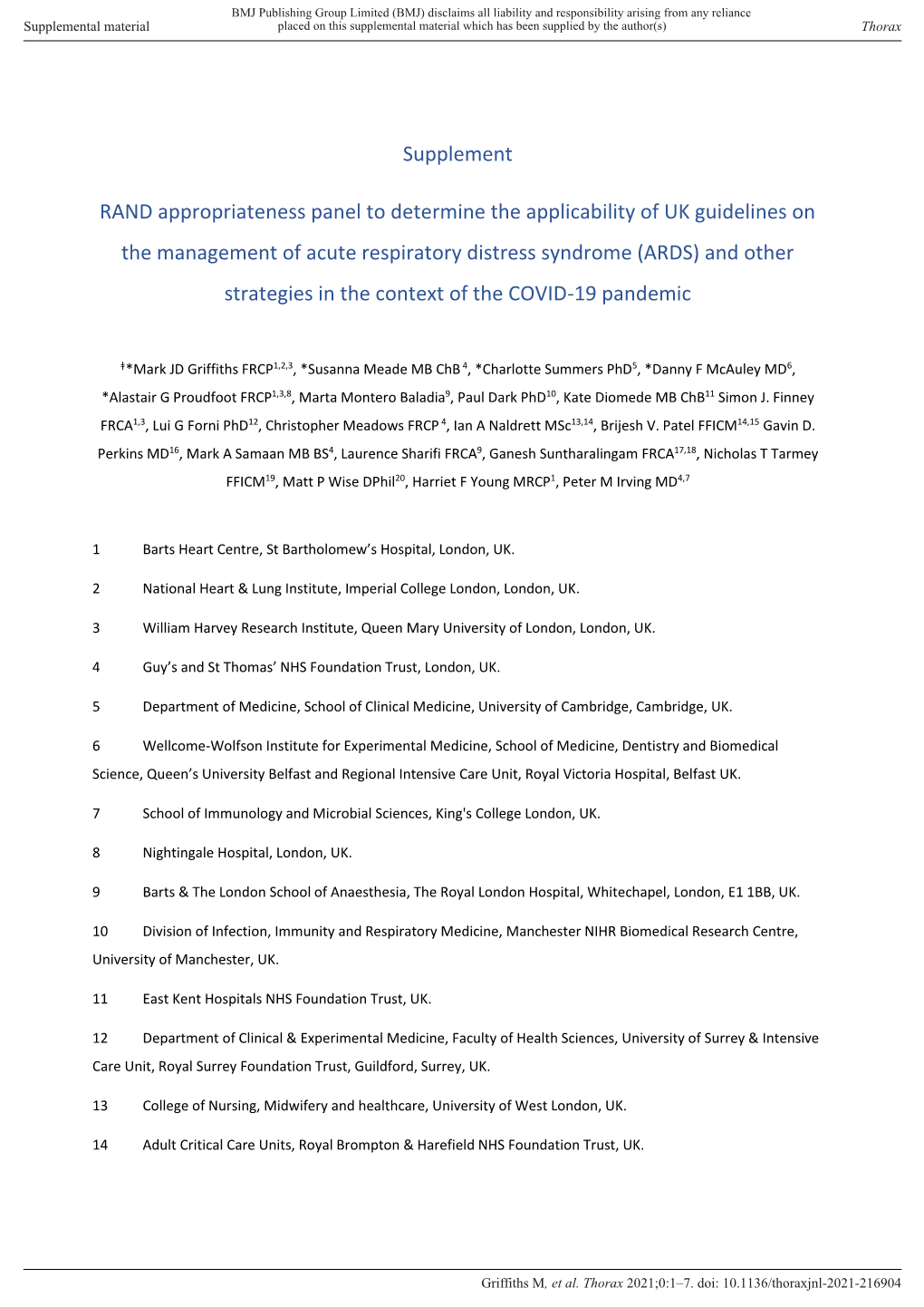 Supplement RAND Appropriateness Panel to Determine The