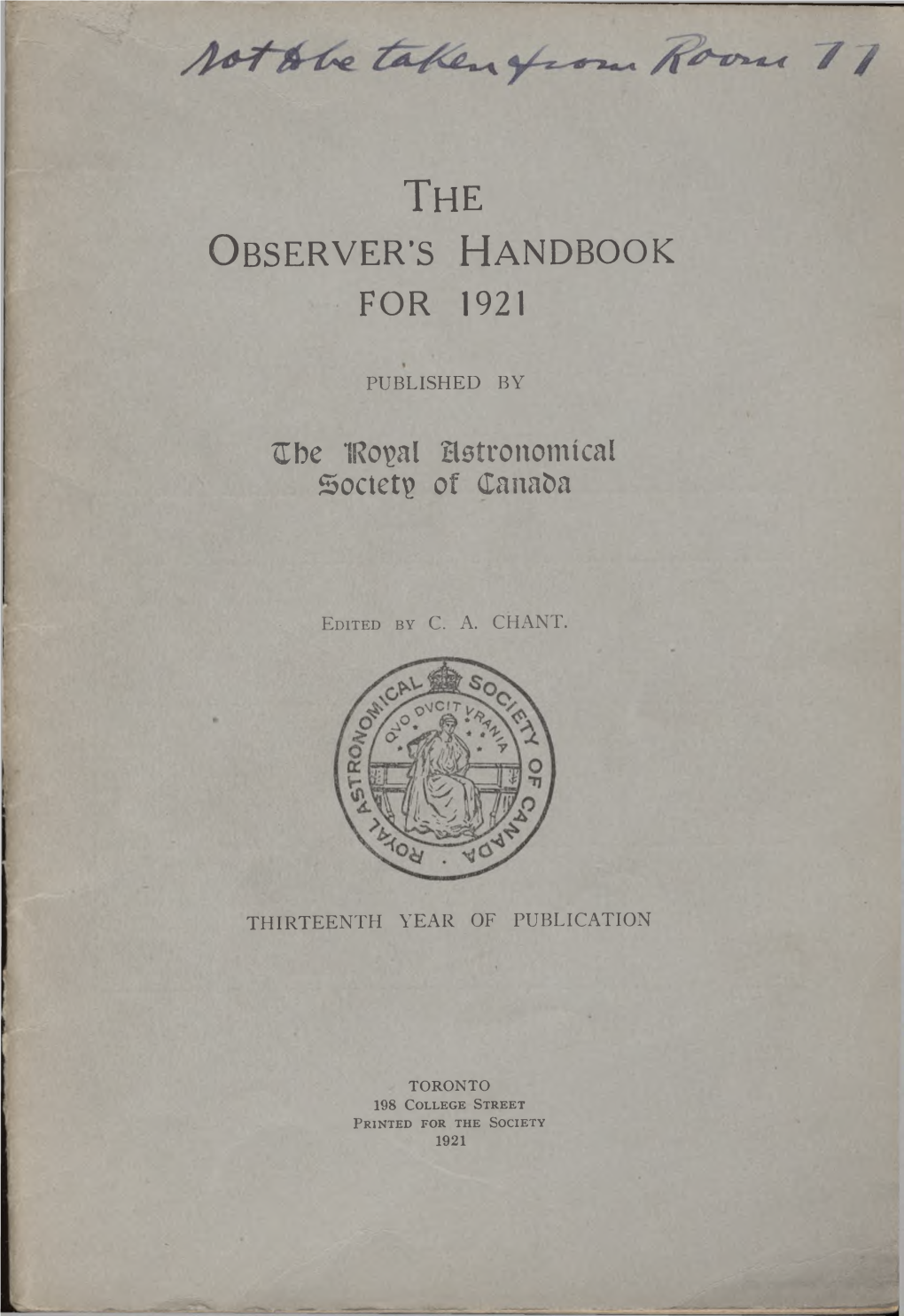 The Observer's Handbook for 1921