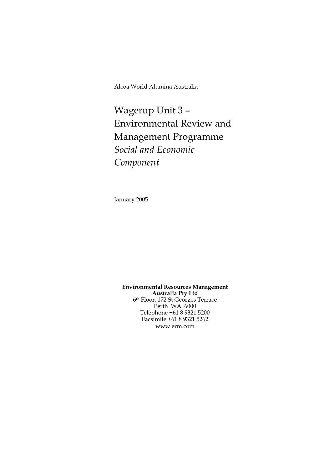 Wagerup Unit 3 – Environmental Review and Management Programme Social and Economic Component