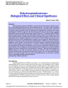 Dehydroepiandrosterone: Biological Effects and Clinical Significance