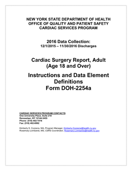 Instructions and Data Element Definitions Form DOH-2254A