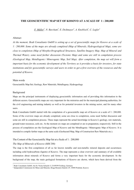 1 the Geoscientific Map Set of Kosovo at a Scale of 1