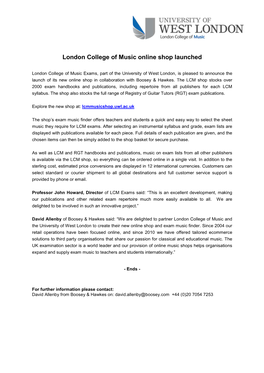 London College of Music Online Shop Launched