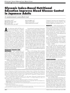 Glycemic Index–Based Nutritional Education Improves Blood Glucose Control in Japanese Adults a Randomized Controlled Trial
