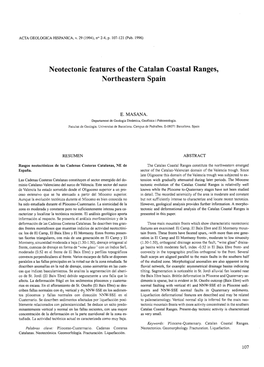 Neotectonic Features of the Catalan Coastal Ranges, Northeastern Spain